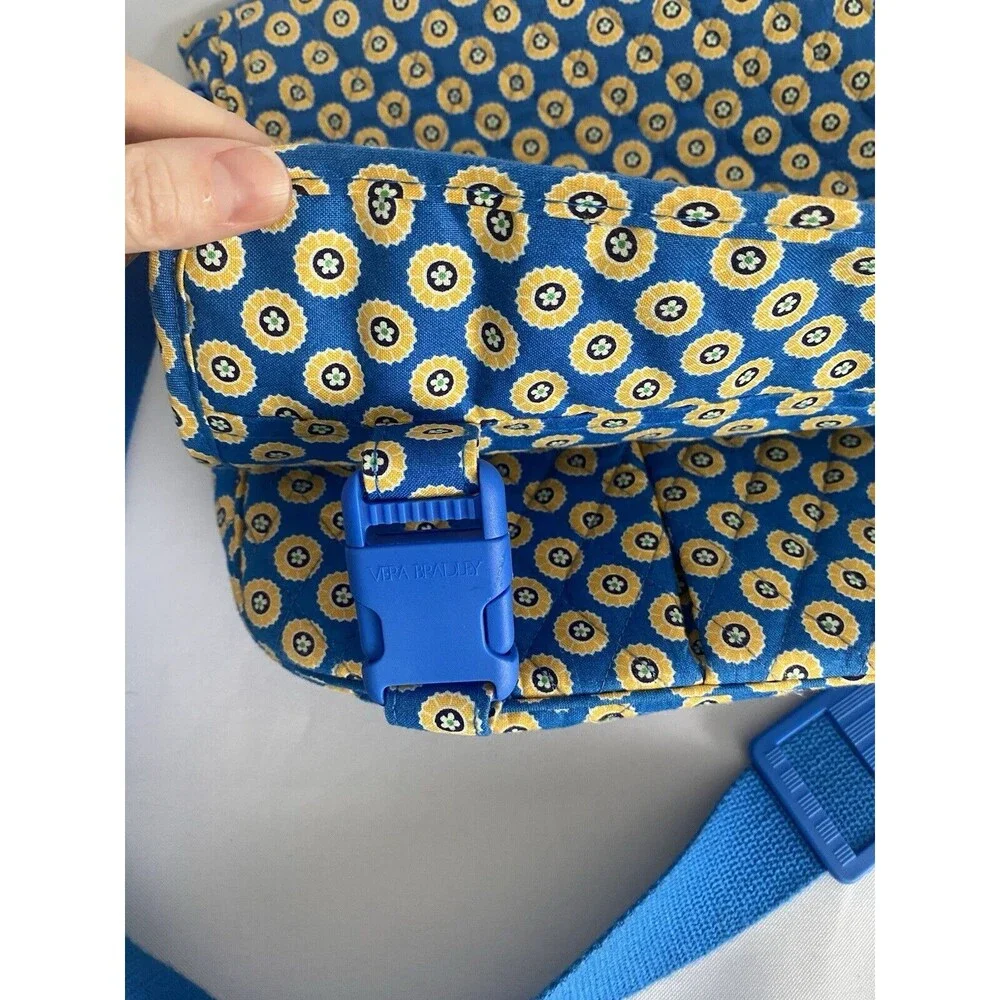 Vera Bradley Riviera Blue Yellow Floral Large Messenger Laptop Crossbody Bag